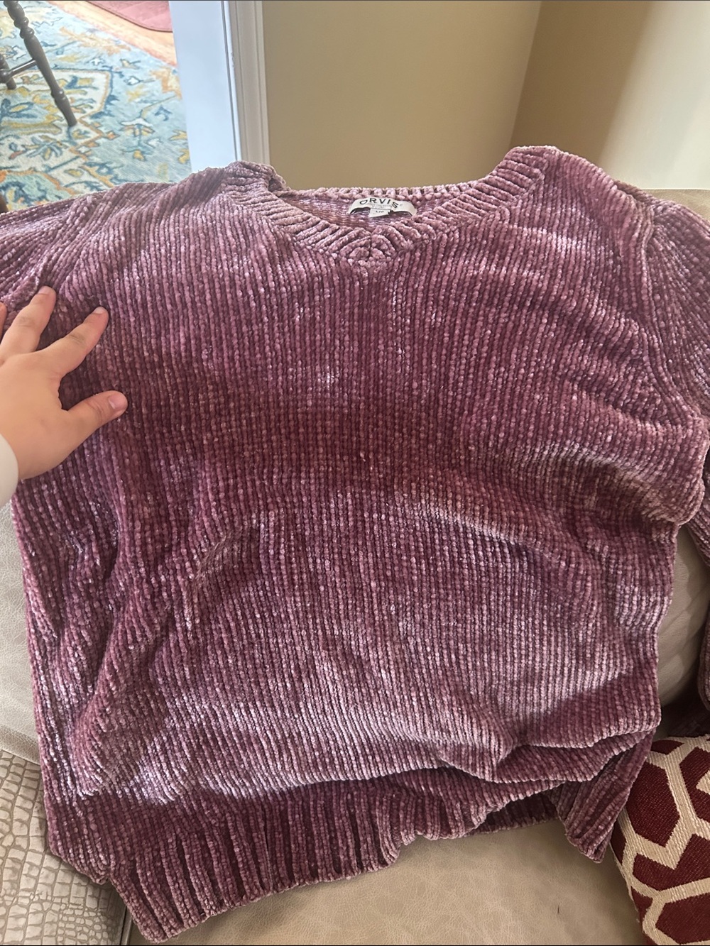 Orvis Ribbed Chenille V-Neck Sweater - Dusty Mauve